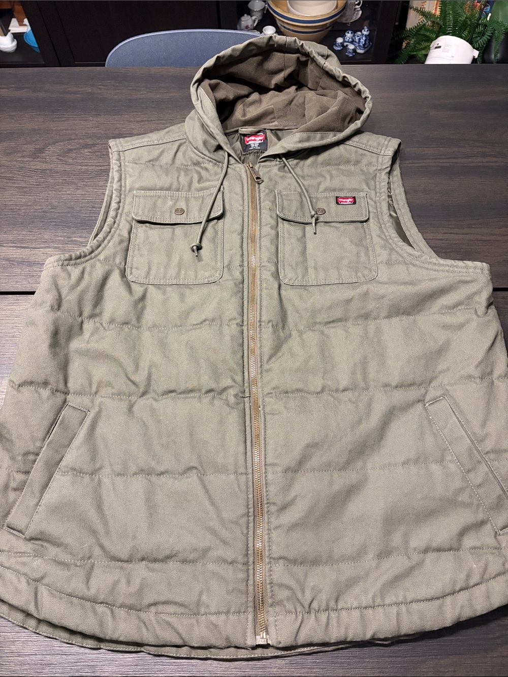Wrangler Workwear Men's Hooded Canvas Utility Vest - Olive Green NWOT